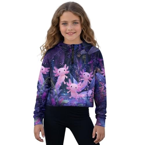 Sweat à fermeture éclair fille pour l'école, vêtement hiver à motif axolotl