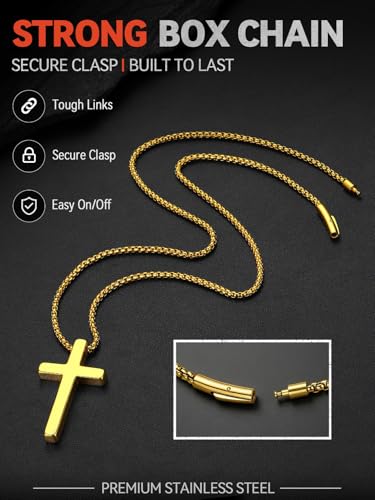 Collier Croix Chrétienne Homme Robuste qui ne Noircit Pas avec l'Or