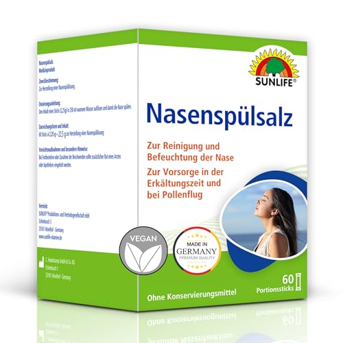 SUNLIFE Nasenspülsalz: Nasenspülung zur Reinigung verstopfter Nase 60 Sticks à 2 25g