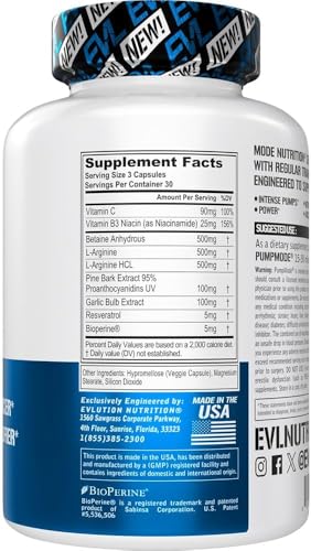 Image of Evlution Nutrition PumpMode - Nitric Oxide Supplement - Non Stimulant Supplement with Arginine Betaine and Pine Bark for Maximum Pumps and Performance - Gluten Free Pre Workout Supplement