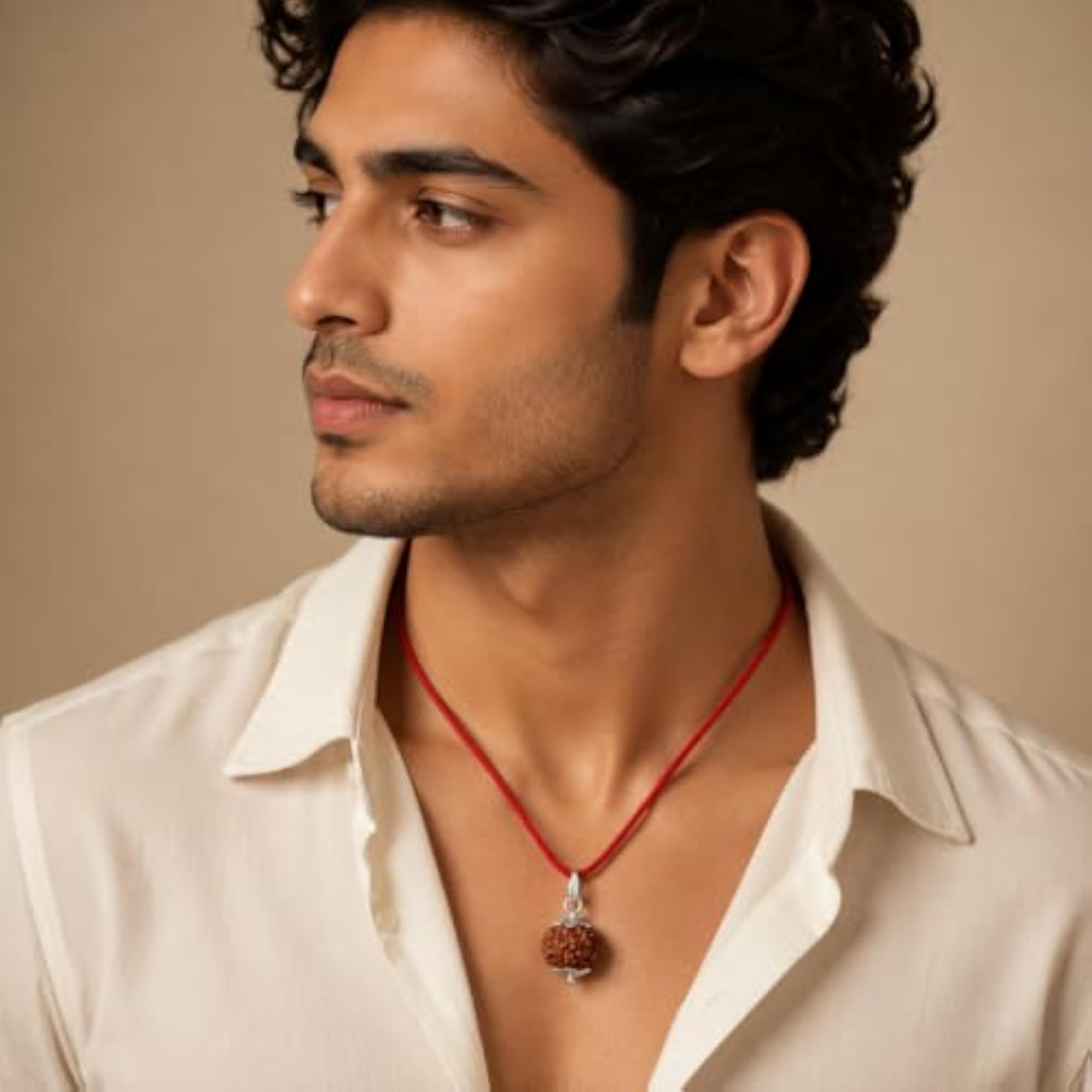 Nepali Rudraksha Pendant with Adjustable Thread Necklace