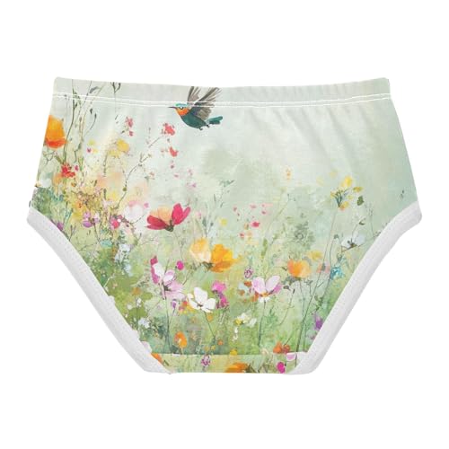 Colorful Wildflowers Cute Bird Girls' Underwear, Toddler Girl Panties, Girls Cotton Underwear, 2–8 Years2