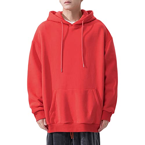 Maiyifu-GJ Men's Solid Loose Fit Pullover Hoodies Casual Athletic Hooded Sweatshirts Long Sleeve Hoodie with Kanga Pocket (Orange,Small)