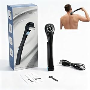 Cordless Foldable Back Shavers for Men, Long Handle Electric Body Shaver for Back Chest Shoulders, USB-C Rechargeable Mens Body Groomer and Body Hair Trimmer
