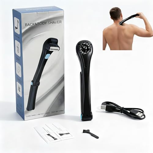 Cordless Foldable Back Shavers for Men, Long Handle Electric Body Shaver for Back Chest Shoulders, USB C Rechargeable Mens Body Groomer and Body Hair Trimmer