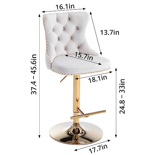 I-Pook Bar Stools Set Of 2, Swivel Barstools With Nailheads Trim, Velvet Button Tufted Back And Golden Footrest, Adjustable Counter Height Bar Chairs For Kitchen Island Dining Room Pub, Beige #TOP1
