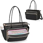 Luxja Teacher Tote Bag with Accordion Pocket, Teacher Bag for Women with 15.6 Inch Laptop Compartment, Black