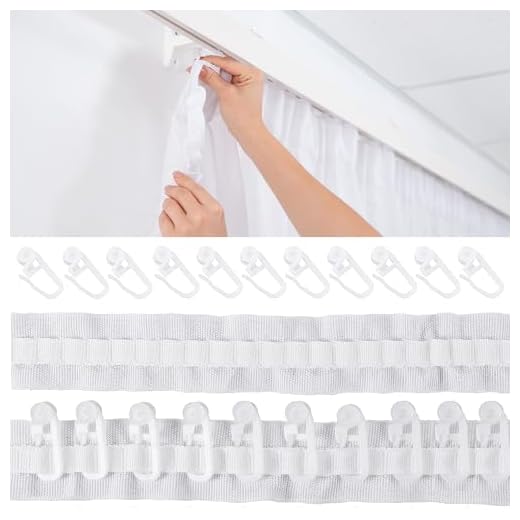 30m*2,5cm Gardinenband Kräuselband mit 50 Stück Vorhanghaken, Weiß Gardinenband Kräuselband zum Aufnähen die Herstellung von Einrichtungsgegenständen wie Vorhängen hängenden Tüchern