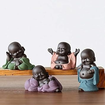 Kingzhuo A Collection of Cutie 4 Smiling Buddha Laughing Buddha Statue Adorable Figurine 4 Lovely Little Buddha Cutest Baby Buddha Great Details Giftable Make You Happy (4 Buddhas)