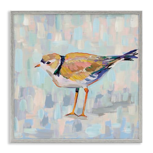Coastal Plover Abstract Patchwork Bird, 12 x 12 Inch Framed Giclée Print