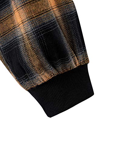 Verdusa Women's Spliced Plaid Long Sleeve Drawstring Hoodie Top Sweatshirt Plaid Black M #TOP2