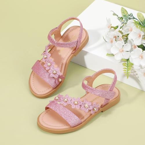 Pandaninjia Diana Pink Girls Sandals Cute Flower Open Toe Summer Flats Dress Sandals Shoes Toddler/Little Kid/Big Kid thumb #4