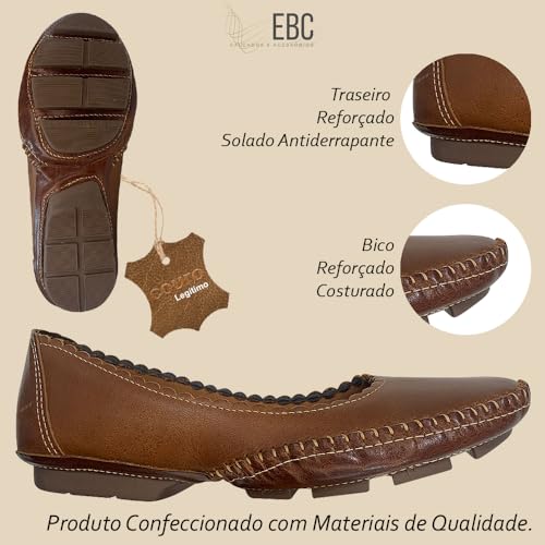 Sapatilha Sapato Feminino Couro Legítimo Bico Redondo Feito à Mão Artesanal Clássico Confortável SC1