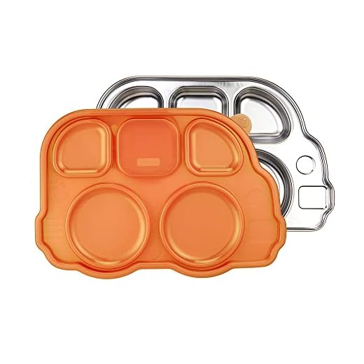 INNOBABY DS-DP04 Din Din Smart Edelstahl Bus Geteiltes Plattenteller mit Sektionsdeckel, orange