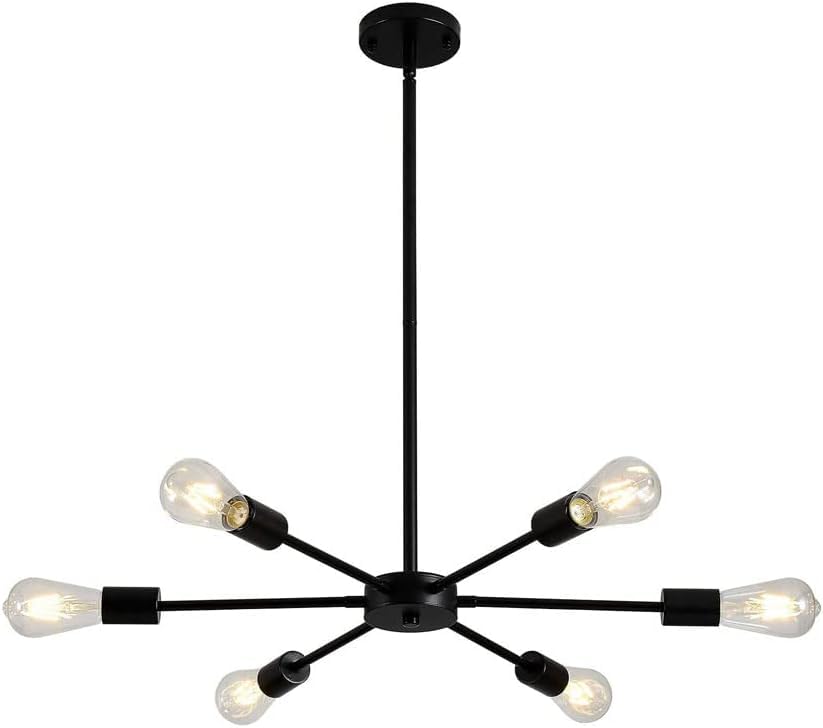 Lustre moderne architectural en fer noir à hauteur réglable pour grand séjour