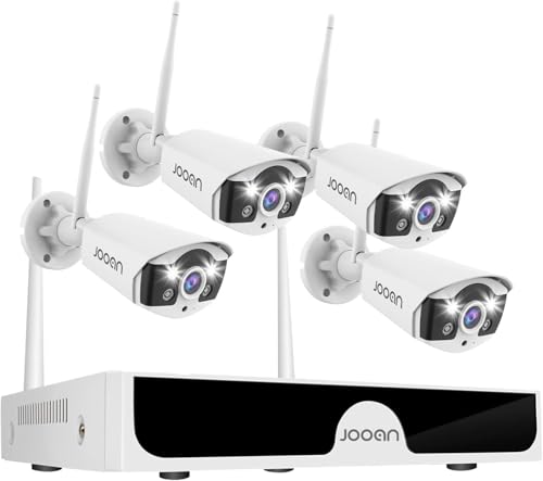 JOOAN 3MP Wireless Security Camera System Outdoor [H.265+ System & 2 Way Audio] 10CH NVR&4 WiFi Cameras for Home Surveillance IP67 Weatherproof Color Night Vision Motion/Human Detection&Alert