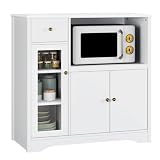 HOCSOK Aparador Cocina para Microondas Alacena de Cocina con 3 Estantes Puertas y Cajones Mueble de Almacenamiento para Cocina y Comedor de Madera Blanco 90 x 40 x 82 cm