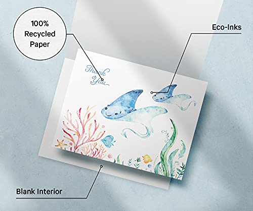 Image of Twigs Paper Baby Shower Thank You Cards, 12 Ocean Watercolor Note Cards