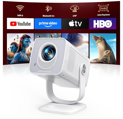 [Android 14|Ottica Corta]Proiettore WIFI6 e Proiettore Portatile Bluetooth 5.4 Two-Way Supporto 1080P 4K Mini Videoproiettore Auto Keystone Rotazione di 270° Per Esterni/Telefoni/HDMI/USB/TV Stick