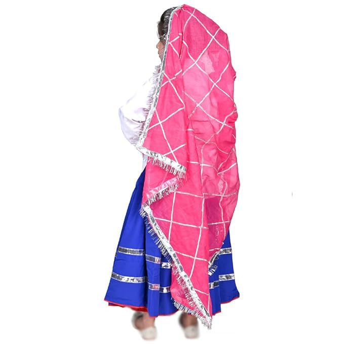 Image of Traditional Haryanvi Girls Dance Costume, Complete Set with Ghagra and Oidhni Dupatta, Indian State Cultural Dress