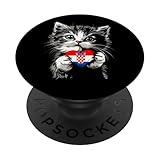 Kroatien Flagge Katze Herz Kroatische Wurzeln Kroatien Stolz PopSockets Klebender PopGrip