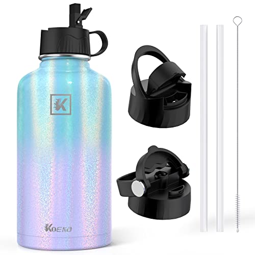 Koeka Stainless Steel Insulated Water Bottle, 32Oz Water Thermos Mug With 3 Leak Proof Lids (Straw Lid), Double Walled Wide Mouth Water Bottle Flask For Hiking, Sports, Outdoor (Rainbow ) #TOP24