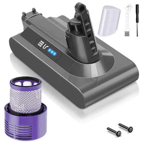 Waitley 6000mAh Batería para Dyson V10 SV12,Batería de Repuesto para Dyson V10 Animal V10 Absolute V10 Motörhead V10 Fluffy V10 Total Aspirador de Mano con 1 Filtros