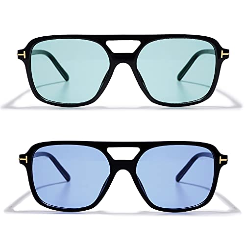 La Mejor review de Gafas sol tiffany Top diez. 32 VANLINKER Gafas de sol retro vintage de los años 70 para mujeres con protección UV VL9611, 2 Pcs Azul + Verde, Mediano