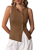 Cicy Bell Womens Button Down Tank Tops Summer Sleeveless Vest Tops Trendy Ribbed Fitted Going Out Shirts Coffee