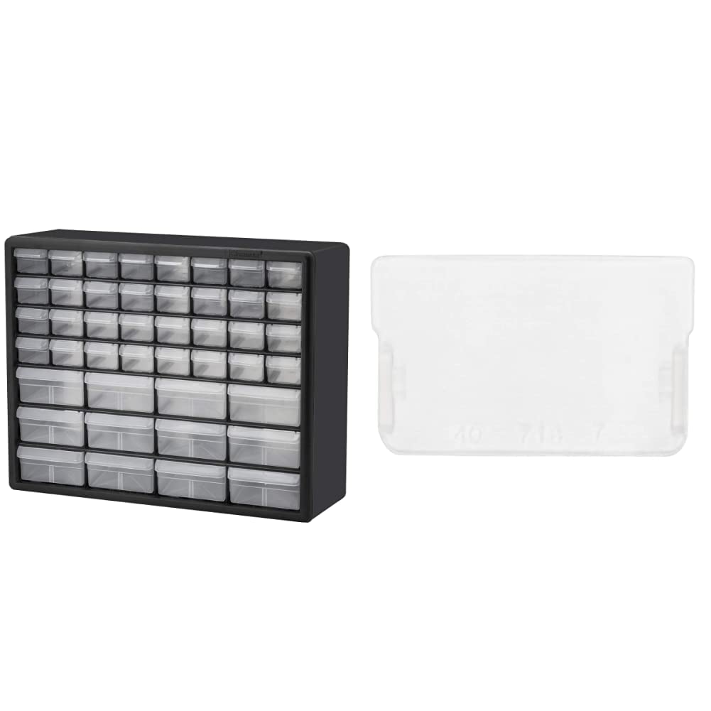 Akro-Mils 10144 D 20-Inch by 16-Inch by 6-1/2-Inch Hardware and Craft Cabinet, Black & 40716 Accessory Dividers for Plastic Storage Hardware Cabinet Small Drawers, Pack of 16
