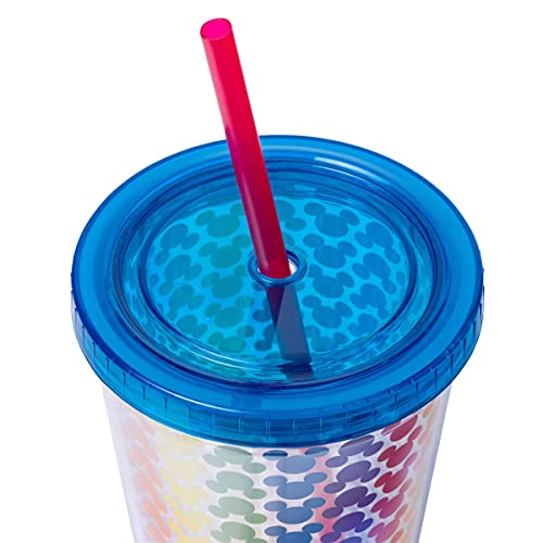 Silver Buffalo Disney Pride Rainbow Pattern Plastic Cold Cup W/Lid And Straw, 16-Ounce #TOP2
