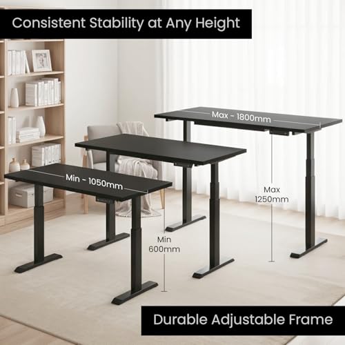 Image of Dual Motor 3 Stage Electric Height Adjustable Standing Desk Table| 120KG Wt Cap| 3 Year Warranty| Fit 47 inch-71 inch Tabletop| Cable Management, Headphone & Cup Holder (BK Frame Only | No Tabletop)