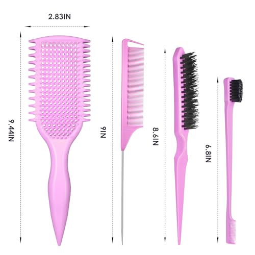 Image of Curl Defining & Detangling Brush - Dual-Vented Curly Hair Brush for Wet & Dry Hair with Flexible Bristles - Reduces Frizz & Smooths Knots - For All Hair Types & Users (Pink)