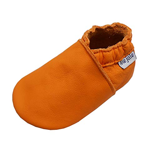 Mejale Baby Leather Shoes Infant Toddler Soft Sole Moccasins Shoes Boys Girls Pre-Walkers, Orange, 12-18 Months Toddler
