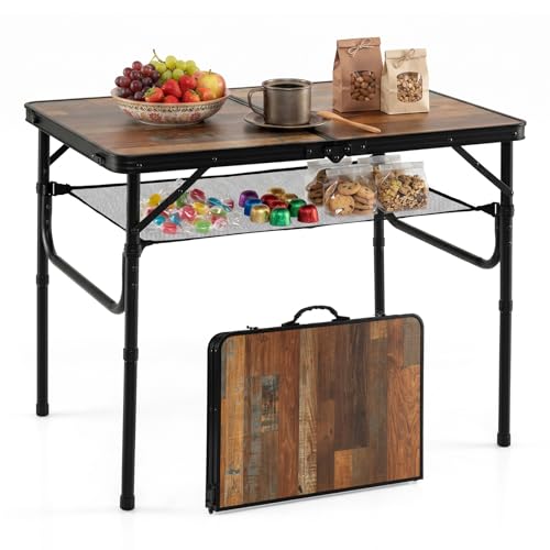 Giantex Folding Camping Table Mesa Plegable de Camping 37" x 24" con Alturas Ajustables y Asas, Aluminio Ligero para Picnic y Exteriores miniatura 1
