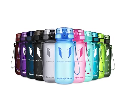 Super Sparrow Sports Water Bottle - 350ml - Non-Toxic BPA Free & Eco-Friendly Tritan Co-Polyester Plastic - For Running, Gym, Yoga, Outdoors and Camping