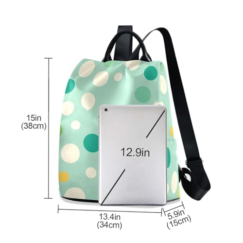 KLL Modern White Rounds Dots Teal Fashion backpacks for women Anti-theft backpack for women college for Travel, Work, Everyday with Pom-pom keychain3