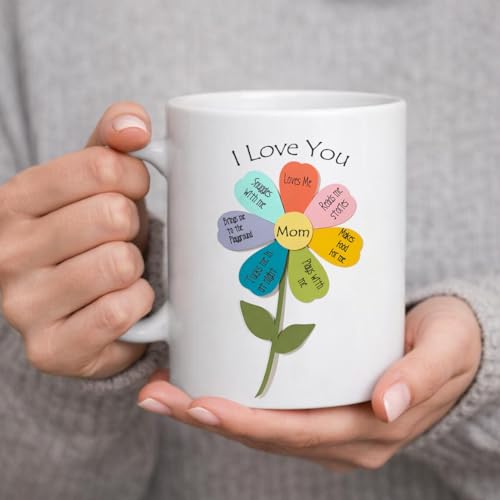Image of TIED RIBBONS Gift for Mom, Birthday Gift for Mom Wife Women Mother in Law Mummy (Mother with Child Statue, Artificial Flower Bunch, Ceramic Coffee Mug & Greeting Card) Set Combo