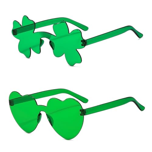 IKANOO 2 Pcs St.Patrick's Day Irish Shamrock Sunglasses Green Clover Glasses for Party Sunglasses