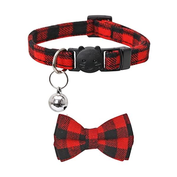 Christmas cat collar halloween thanksgiving day fall breakaway with cute bow tie and bell for kitty adjustable safety plaid - image 4