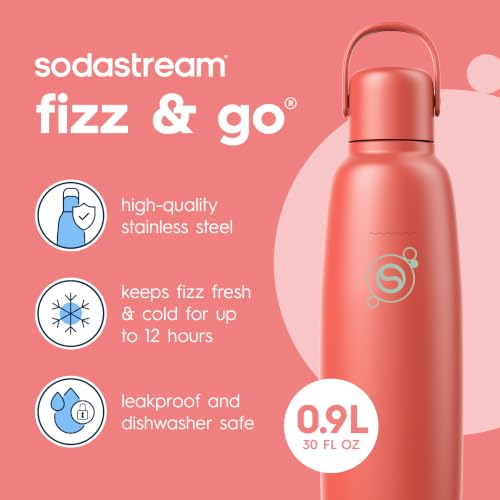 Image of sodastream Fizz & Go Cool, Stainless Steel Carbonated Water Bottle 0.9L, Insulated Metal Bottle for Sparkling Water, Compatible with TERRA, ART, ENSO & More in Papaya Orange