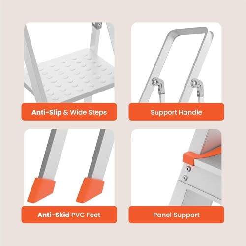 Image of 6 Step Foldable Aluminum Step Ladder with Anti-Slip Steps & Rubber Feet | Heavy-Duty Portable Ladder for Home, Kitchen, Office & Indoor Use (6 Step)
