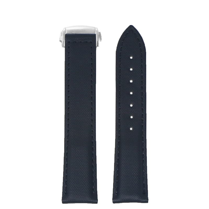 DASSARI Sailcloth Nylon Watch Band Strap with Deployant Clasp - Black - 22mm - Polished Silver