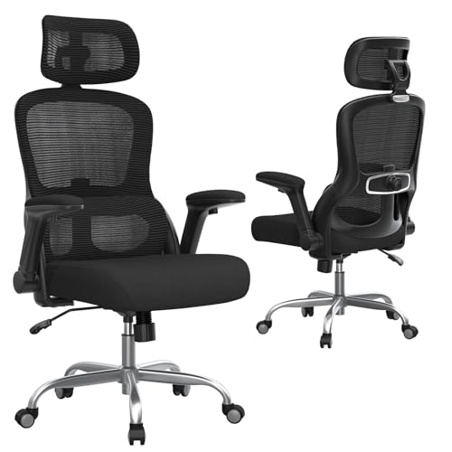 TRALT Bürostuhl Ergonomisch - Bürostuhl - Gaming Stuhl mit Verstellbare Kopfstütze Lordosenstütze Home Office Desk Chair - Schreibtischstuhl Computerstuhl für Große Menschen Mesh-Stuhl 150kg Schwarz