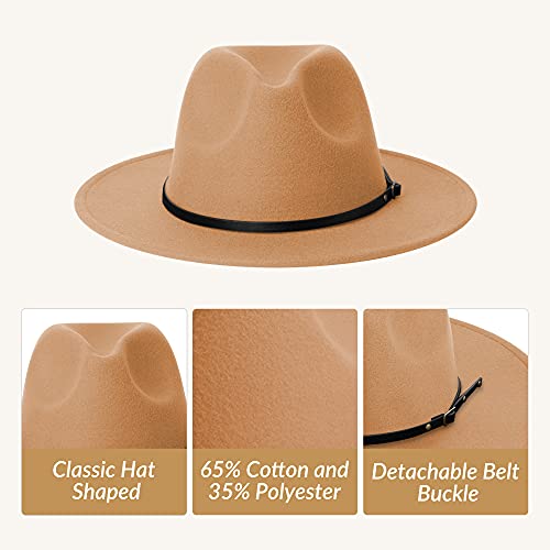 Image of jingsha Fedora Hats for Men & Women Wide Brim Fedora Felt Panama Hat Men's Dress Hats with Belt Buckle