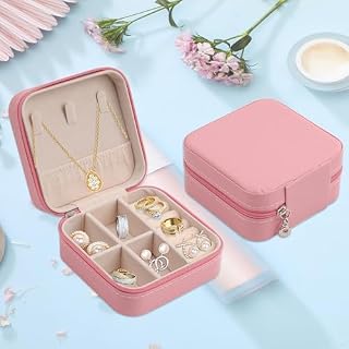 Mini Travel Jewelry Organizer Small Portable Jewelry Box Display Storage Box for Rings Earrings Necklaces Gift for Women and Girls Rose