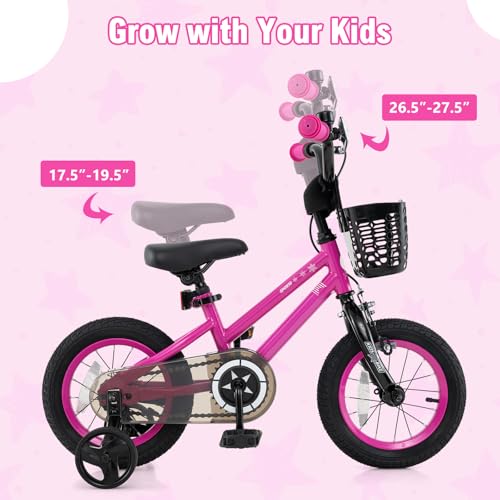 Image of BABY JOY Starry Kids Bike, 12 14 16 18 Inch Bicycle with Training Wheels, Storage Basket, Adjustable Handlebar & Seat, Handbrake & Coaster Brake, Girls Boys Bike