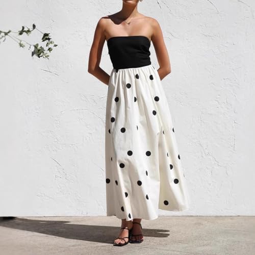 Polka Dot Maxi Dress for Women Black and White A-Line Skirt with Elastic Waist Flowy and Comfortable for Casual Wear2