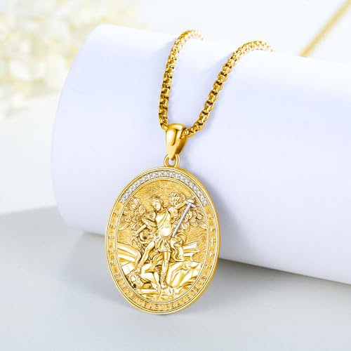 St. Michael Necklace 925 Sterling Silver Gold Police Archangel Michael Pendant Necklace Archangel St. Michael Pendant Amulet Religious Jewelry Gift for Men Women2