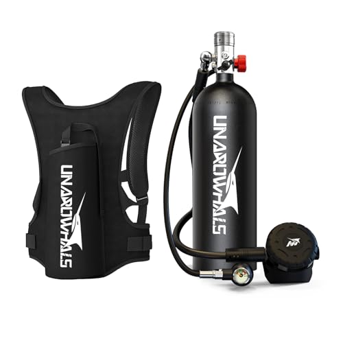UNAROWHALS 2.3L Mini Scuba Tank 25-35 Minutes Scuba Diving Tanks DOT-Certified Diving Lung Tank Portable Dive Portable Lungs 2.3L(16 Cu Ft) Capacity 3000 Psi Max Pressure Aluminum Tank